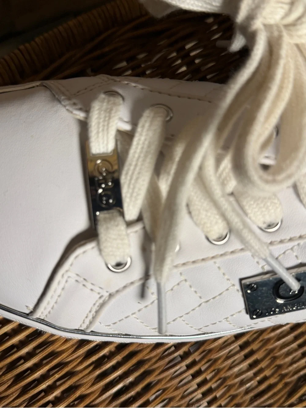 G by Guess White Quilted Lace-Up Women's Sneakers. Size 10